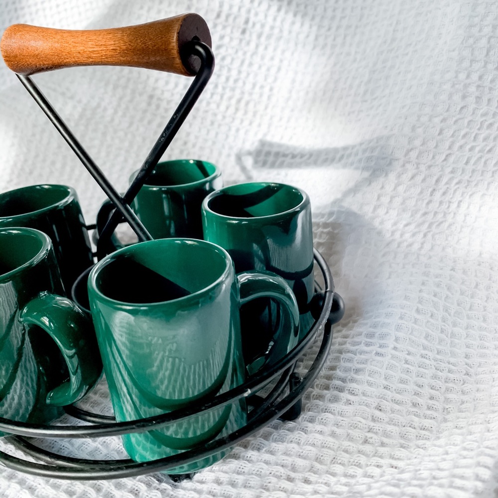 vintage ceramic 5pc mini tea set with holder